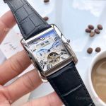 Replica Cartier Tank Perpetual Calendar SS Black Leather Strap Watch 40mm